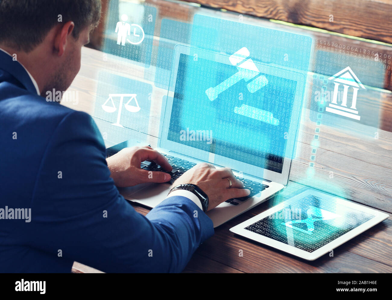 Business, tecnologia Internet e il concetto di rete. Attorney at Law business avvocato legale d'aste Internet tecnologia. Foto Stock