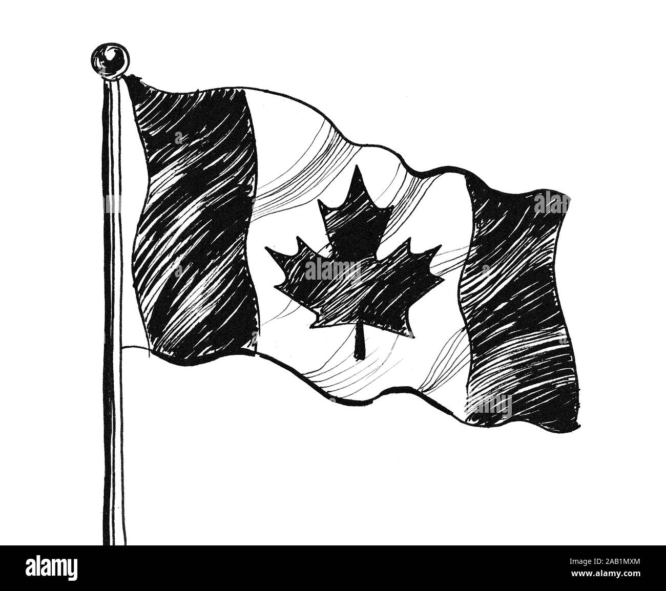 Bandiera canadese. L'inchiostro bianco e nero disegno Foto Stock