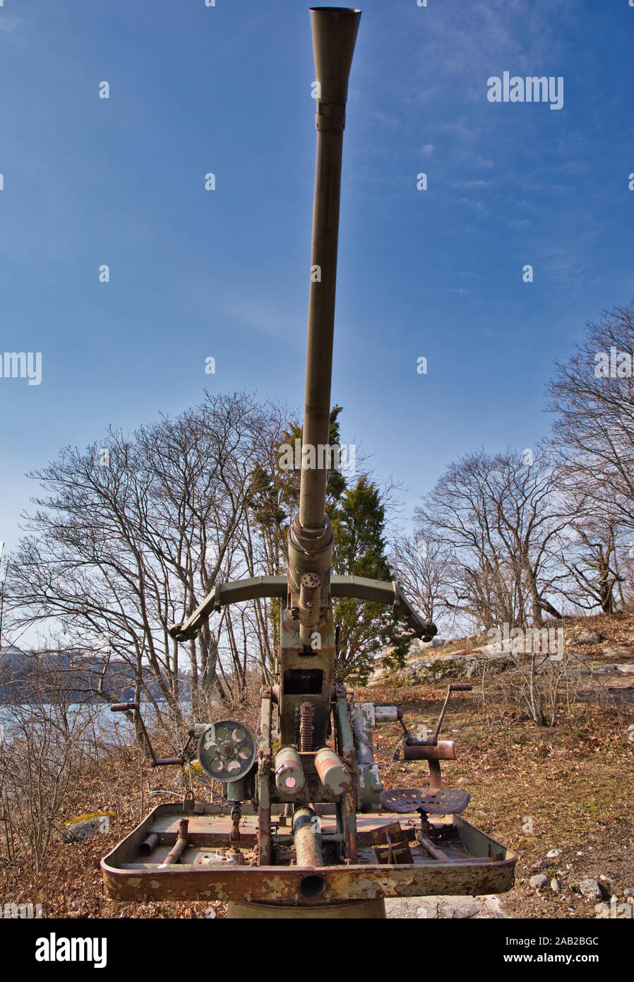 Bofors 40 mm anti-armi, isola di Fjaderholmarna, arcipelago di Stoccolma, Svezia Foto Stock