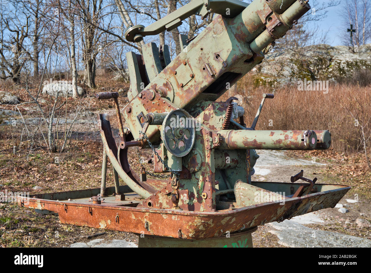 Bofors 40 mm anti-armi, isola di Fjaderholmarna, arcipelago di Stoccolma, Svezia Foto Stock