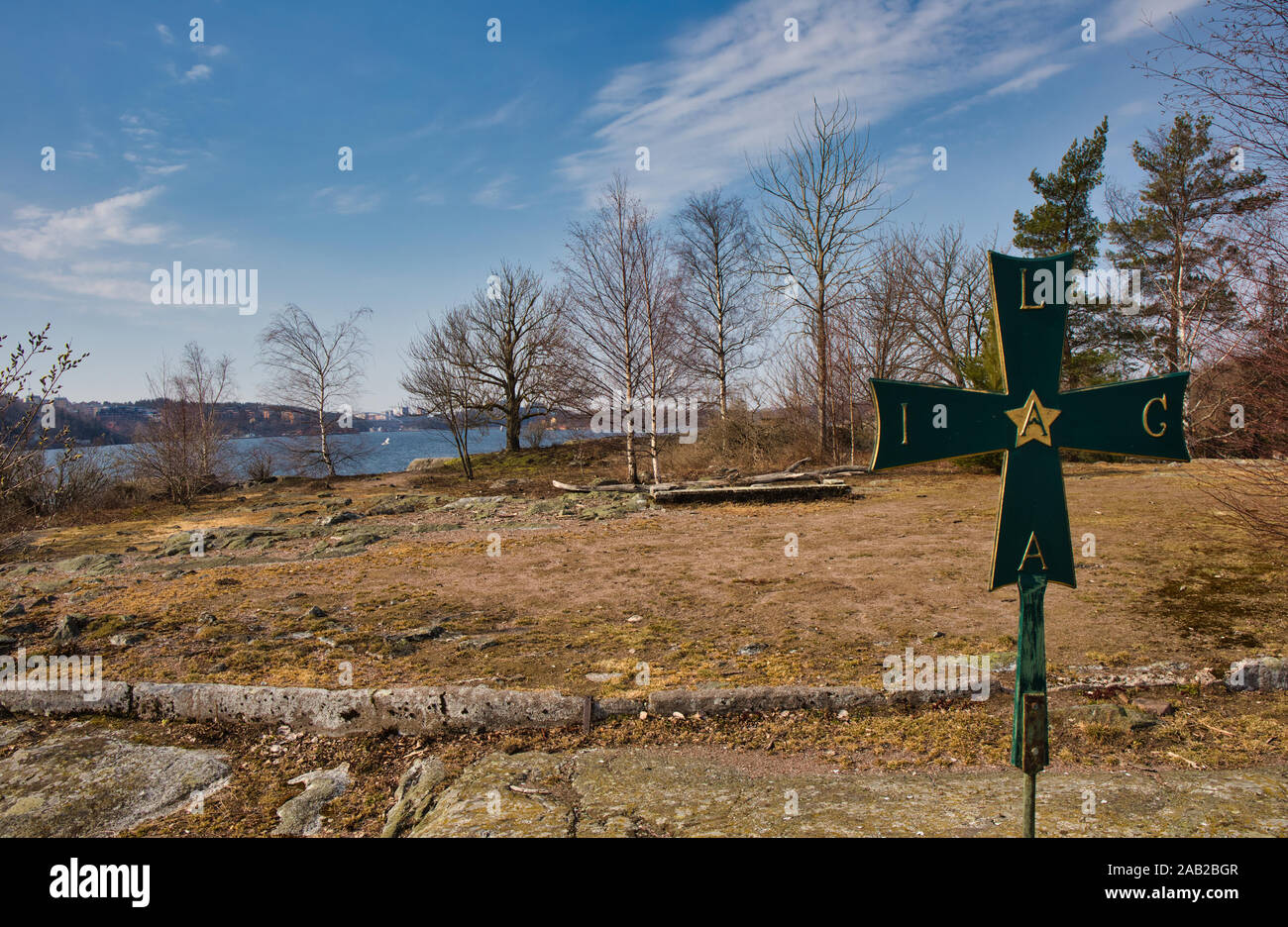 1954 Croce di Malta sull'arcipelago di Stoccolma, Fjaderholmarna, Svezia Foto Stock