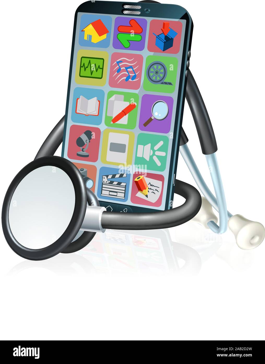 Telefono mobile salute medica App Design stetoscopio Illustrazione Vettoriale