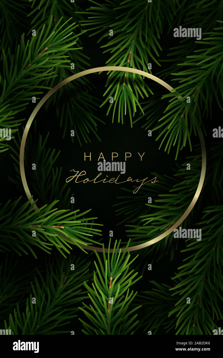 Telaio di natale con abete rami e scritte a mano. Illustrazione Vettoriale. Foto Stock