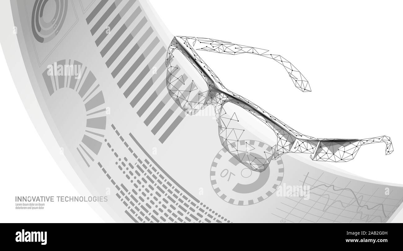 Virtual augmented reality bicchieri bassa poli. Innovazione media entertainment concetto poligonale. Tecnologia di connessione web cinema 3D illustrazione vettoriale Illustrazione Vettoriale