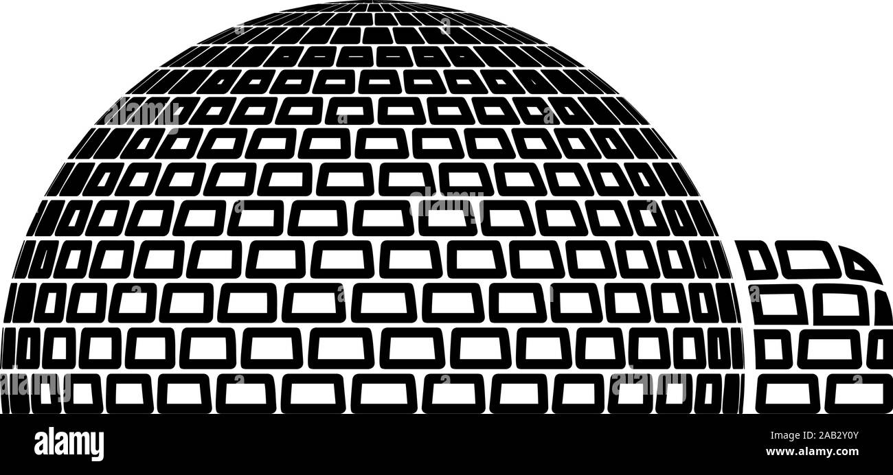 Igloo abitazione con cubetti di ghiaccio blocchi luogo quando live e Inuit eschimesi Arctic home a forma di cupola icona profilo colore nero illustrazione vettoriale flat Illustrazione Vettoriale