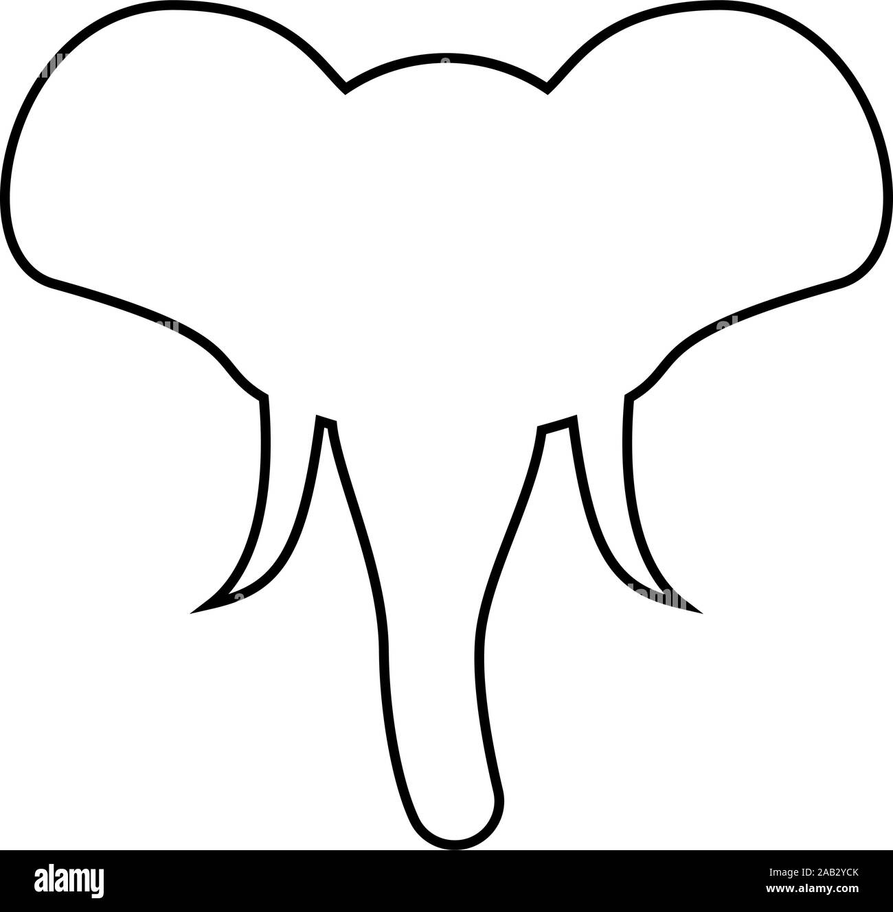 Testa di elefante mascotte silhouette vista frontale africano o indiano icona animale profilo colore nero illustrazione vettoriale stile piatto semplice immagine Illustrazione Vettoriale