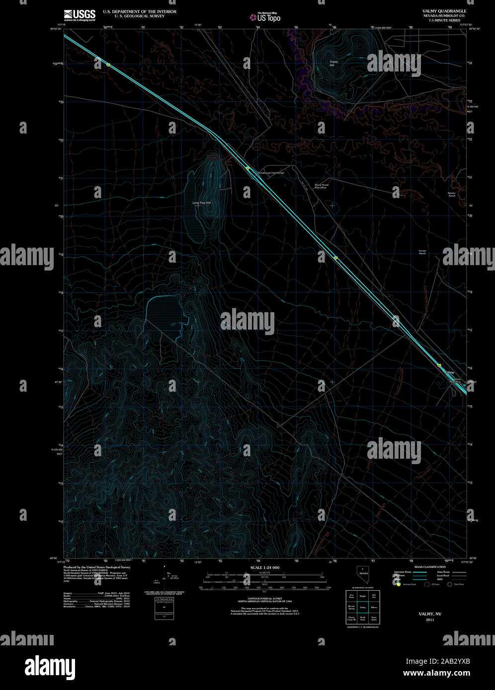 USGS TOPO Map Nevada NV Valmy 20111223 TM restauro invertito Foto Stock