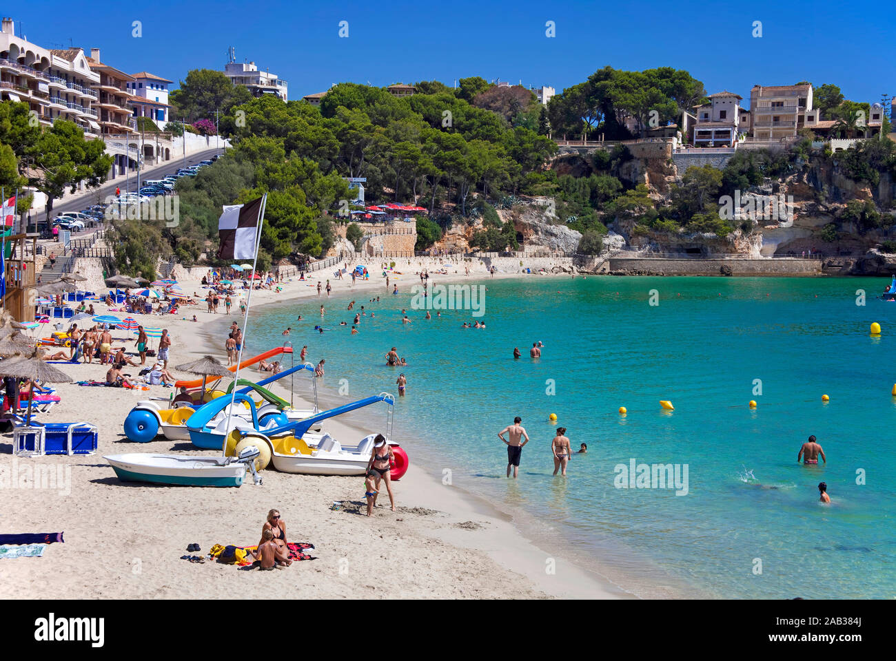 Spiaggia balneare di Porto Christo, Manacor, Maiorca, isole Baleari, Spagna Foto Stock
