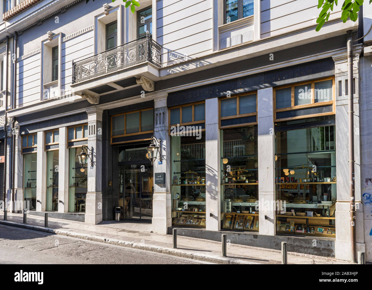 La facciata della casa di Ergon, Atene Foto Stock