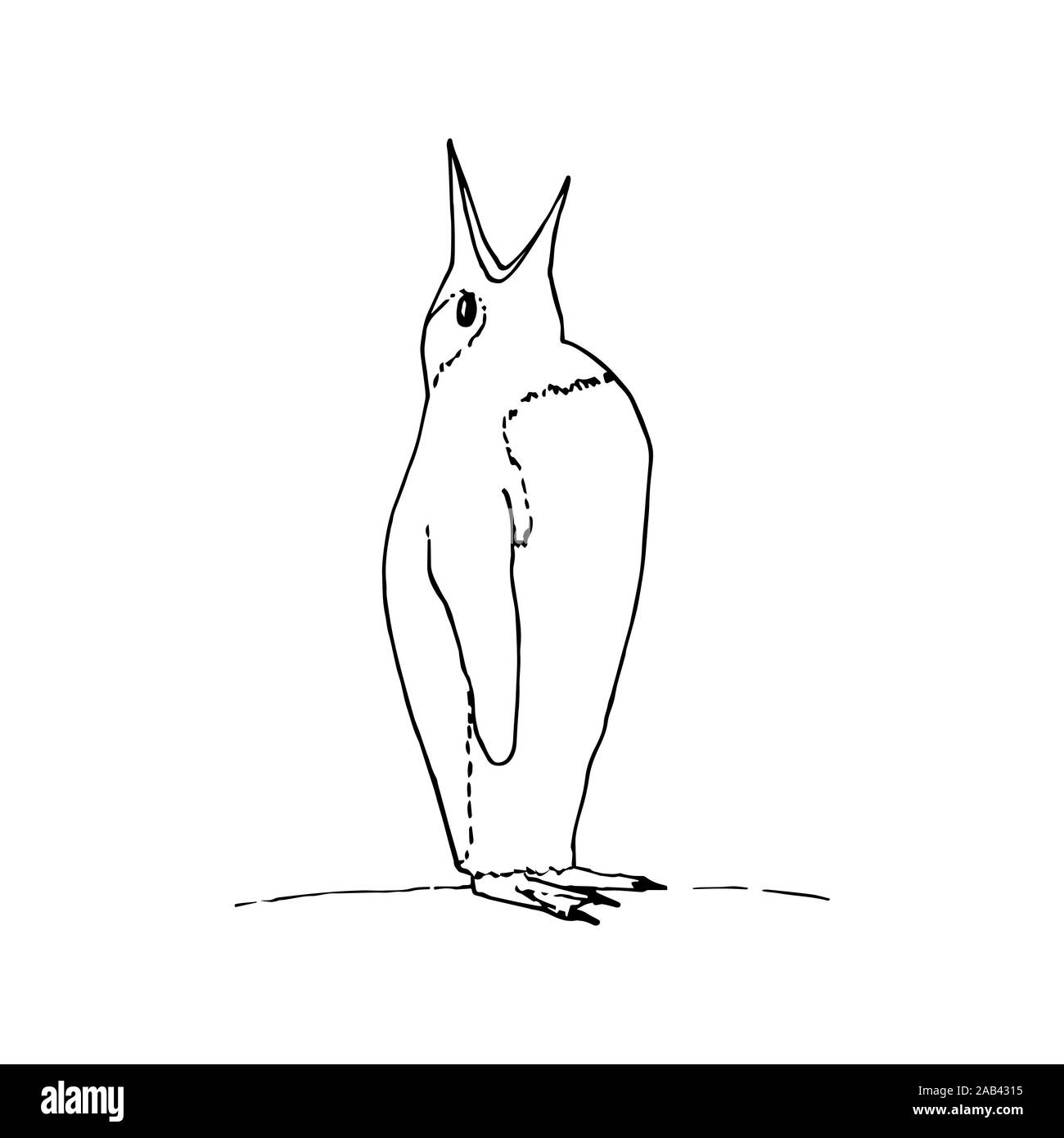 Pinguino. Contorno nero su sfondo bianco. Immagine può essere utilizzato in biglietti di auguri, poster, volantini, banner, logo, ulteriore disegno etc. Illustrazione Vettoriale. EPS10 Illustrazione Vettoriale