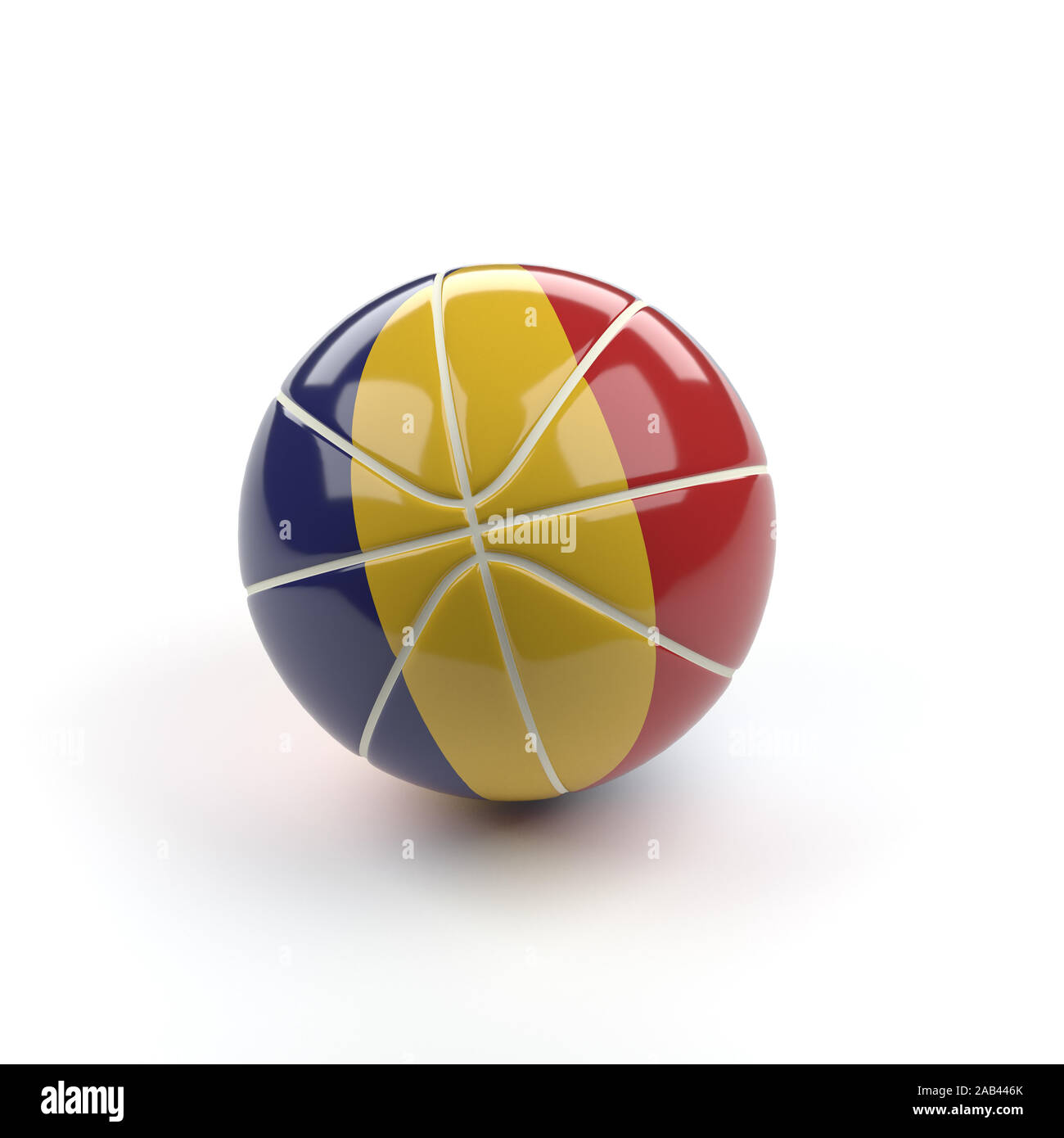Baketball lucida con la bandiera della Romania, rendering 3D Foto Stock