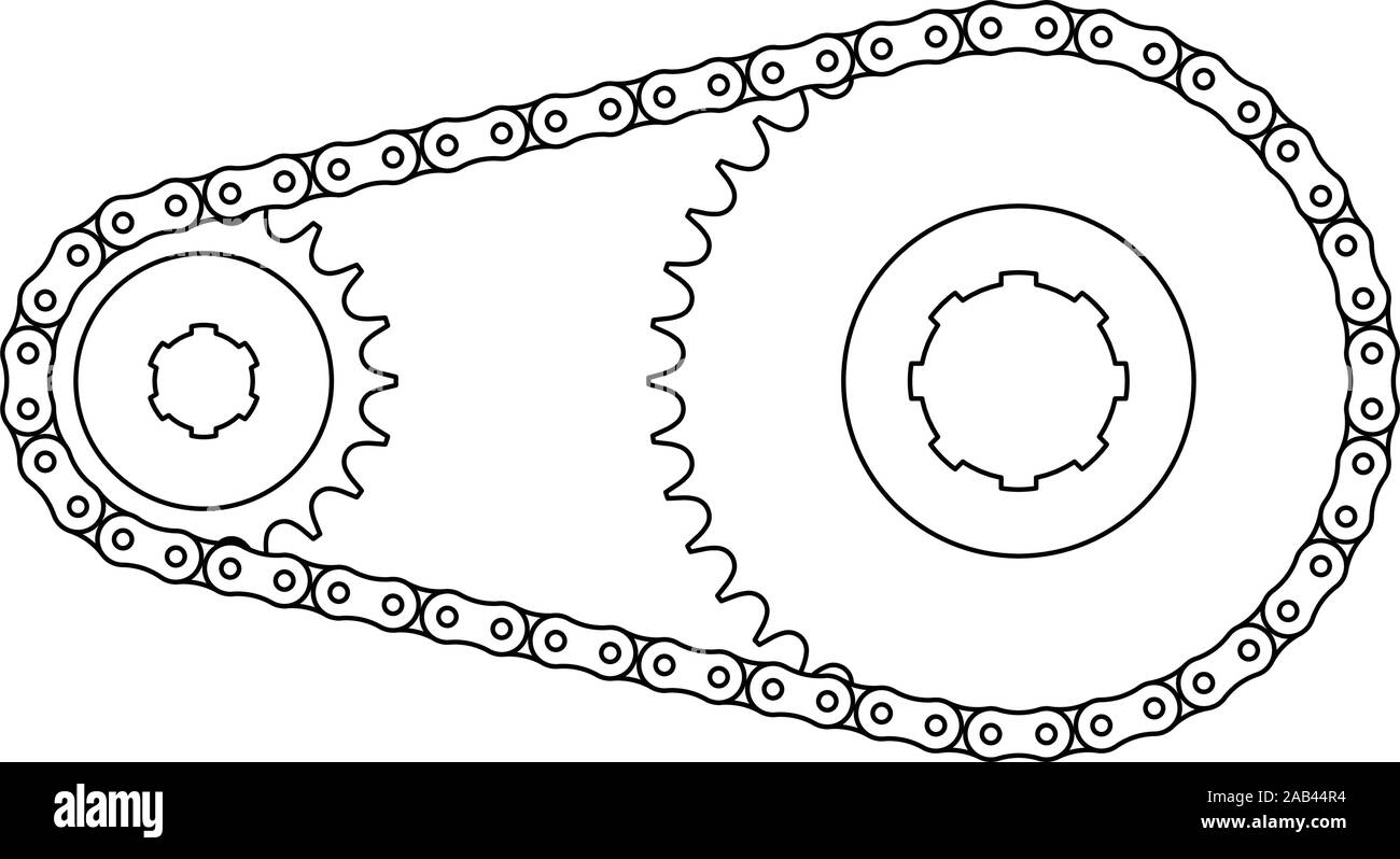 Ruota dentata e catena a rulli. Trasmissione meccanica. Vettore di linea  sottile Immagine e Vettoriale - Alamy