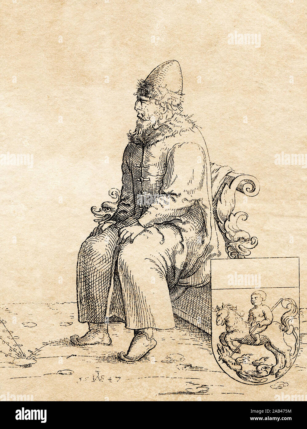 Ritratto dello zar russo Vasily III (Vassili III Ivanovich). Incisione medievale. Foto Stock