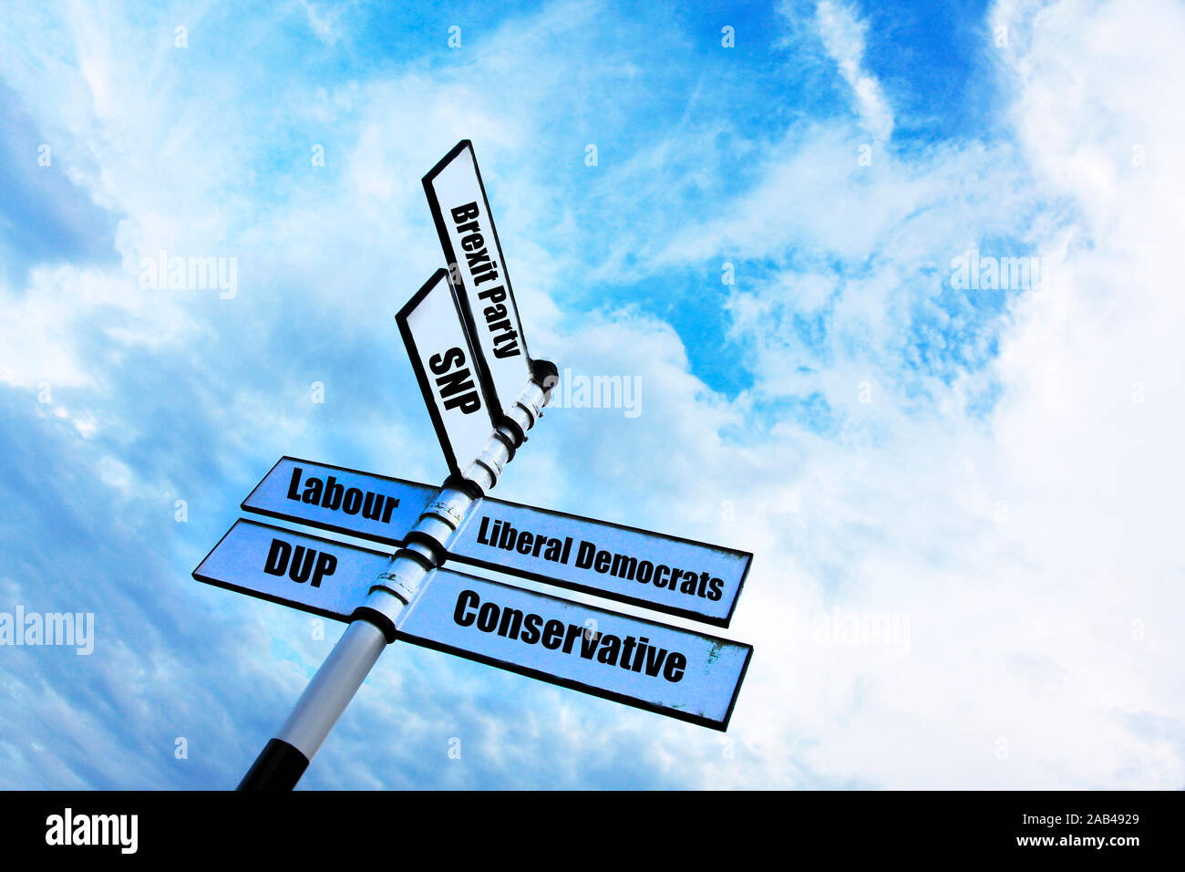 Regno Unito i partiti politici, DUP, SNP, il partito laburista, i liberali democratici, Brexit Party, il Partito conservatore, politica, politica, elezioni, UK elezione, parti Foto Stock