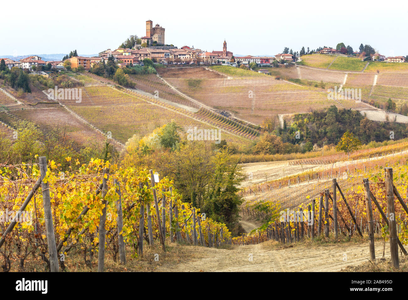 Il castello di Serralunga d'Alba, Langhe, Distretto di Cuneo, Piemonte, Italia Foto Stock