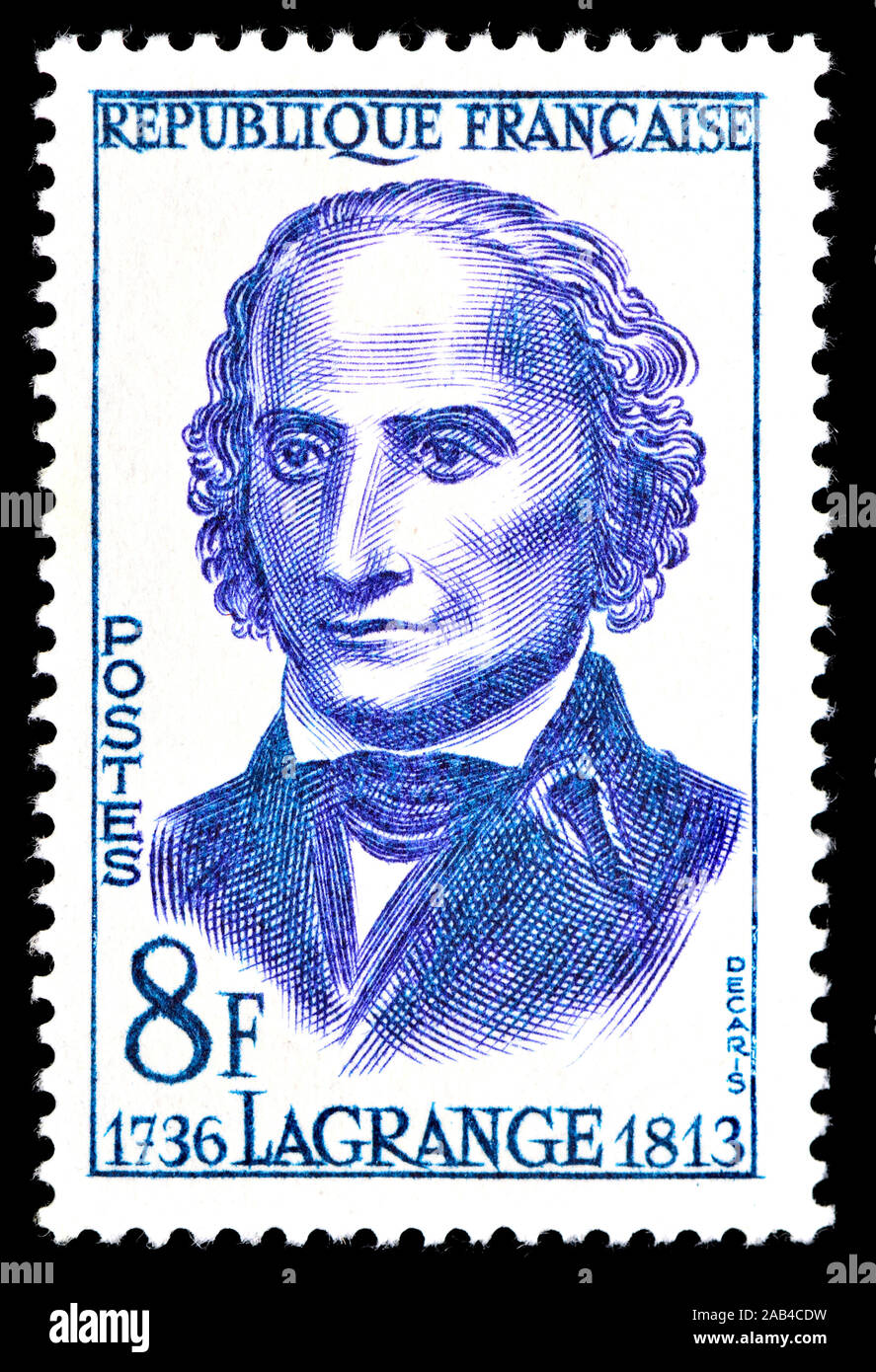 Il francese francobollo (1958) : Joseph-Louis Lagrange (1736-1813) o di Giuseppe Luigi Lagrange / Lagrangia - Italiano Illuminismo matematico e .... Foto Stock