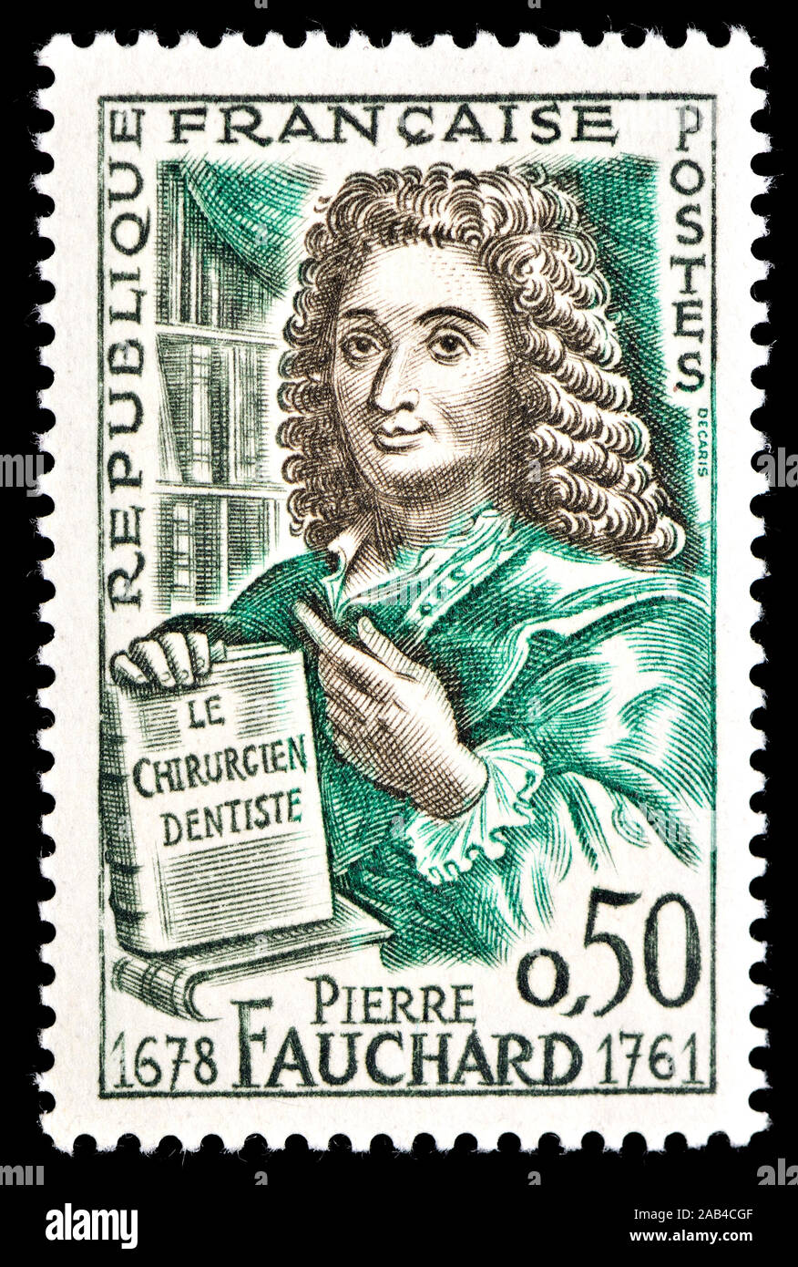 Il francese francobollo (1961) : Pierre Fauchard (1678-1761) medico francese, accreditato come il "padre della moderna odontoiatria" Foto Stock