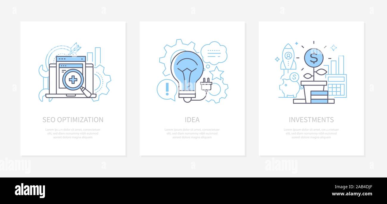 Imprenditorialità creativa - linea stile design set di icone Illustrazione Vettoriale
