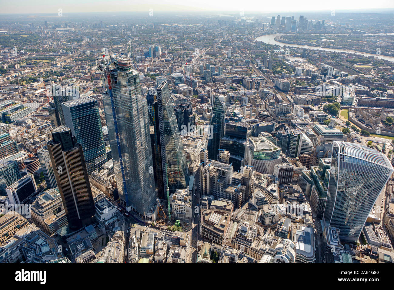 Veduta aerea del quartiere finanziario di Londra, Regno Unito Foto Stock