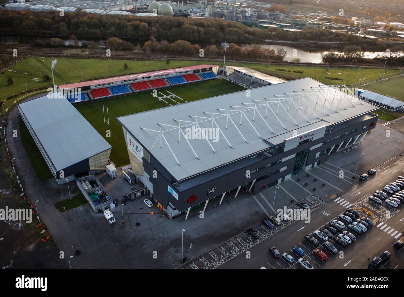 Veduta aerea dello Stadio AJ Bell, Salford, Manchester, Regno Unito Foto Stock