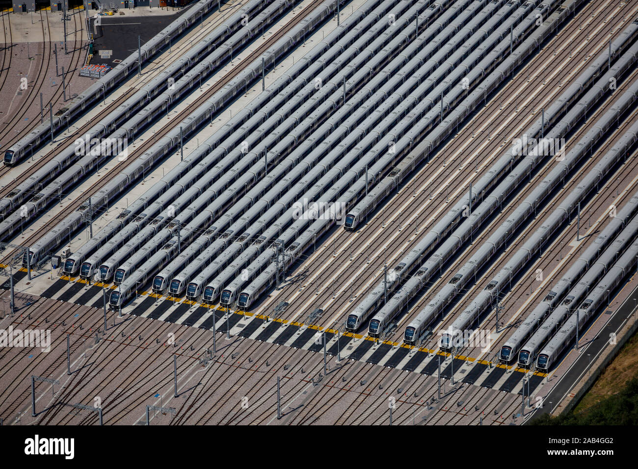 Vista aerea del deposito della stazione ferroviaria Old Oak Common, Londra, Regno Unito Foto Stock