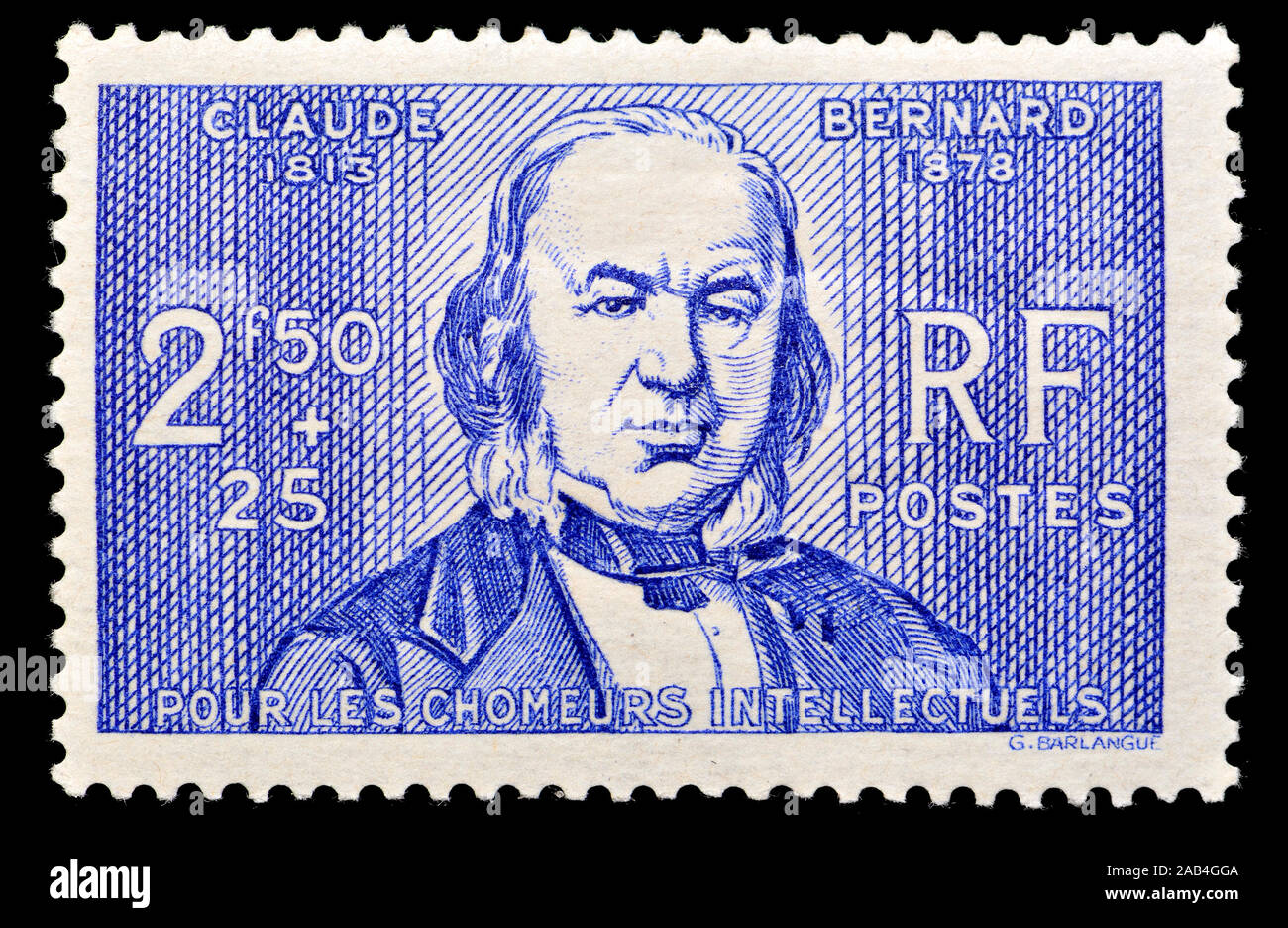 Il francese francobollo (1939) : Claude Bernard (1813-1878) fisiologo francese e storico " Per Disoccupati Intellettuali" Foto Stock