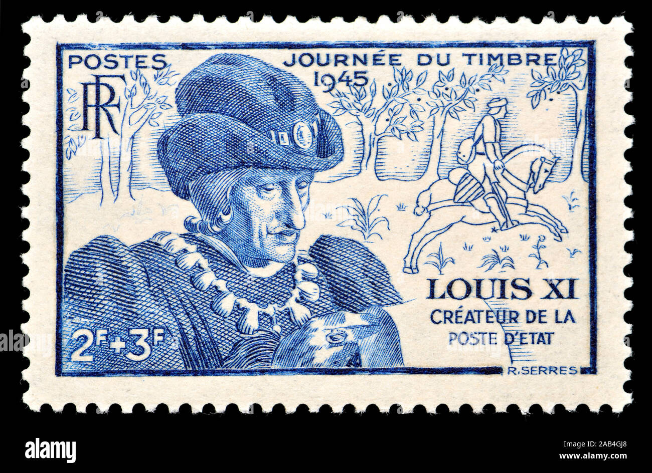 Il francese francobollo (1945) : il re Luigi XI (1423 - 1483) 'Louis la prudente" (le) prudente, re di Francia dal 1461 al 1483. Foto Stock