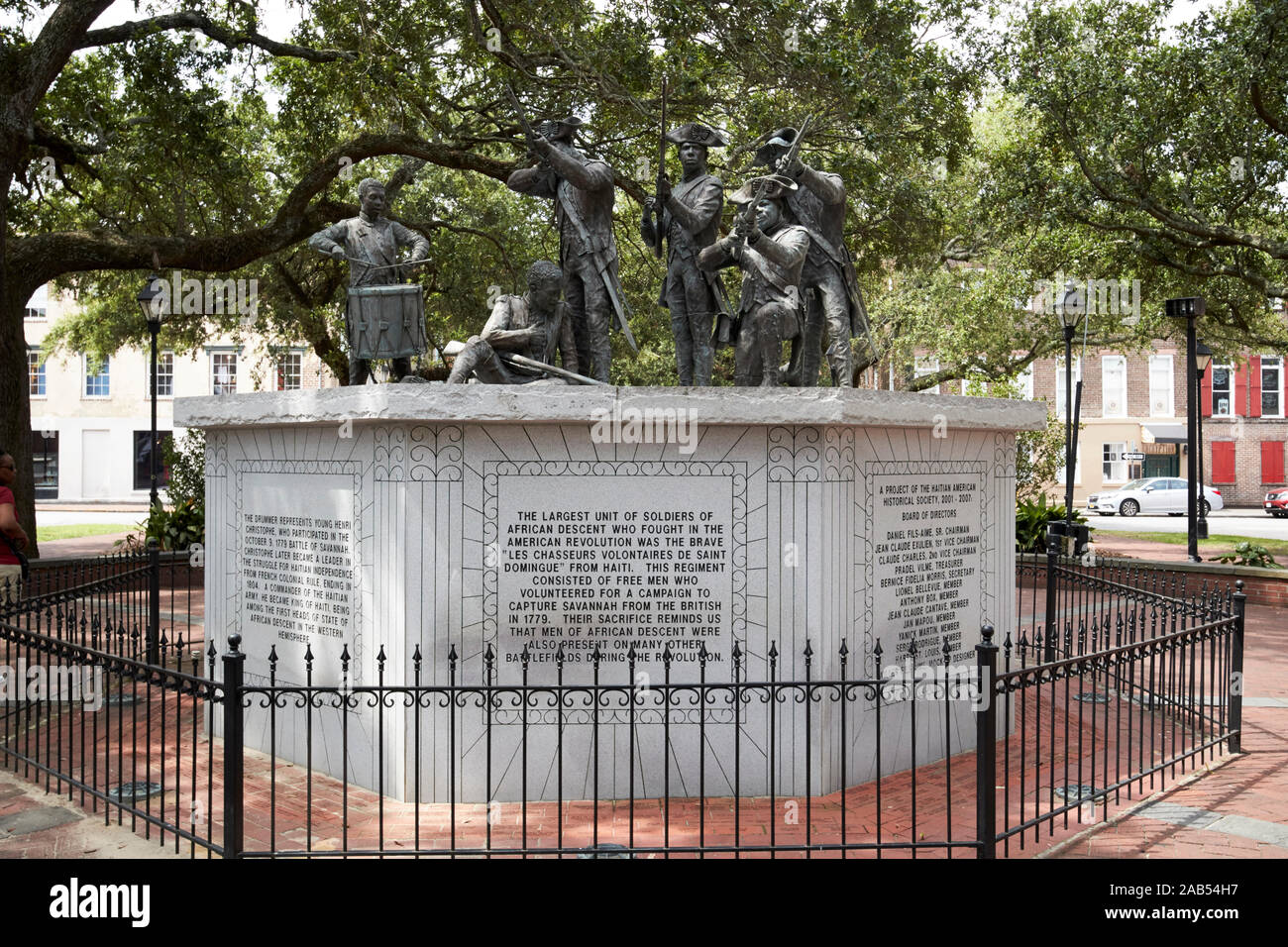 Monumento a Haitian origine africana i soldati che hanno combattuto nella guerra rivoluzionaria franklin square Savannah in Georgia negli Stati Uniti Foto Stock