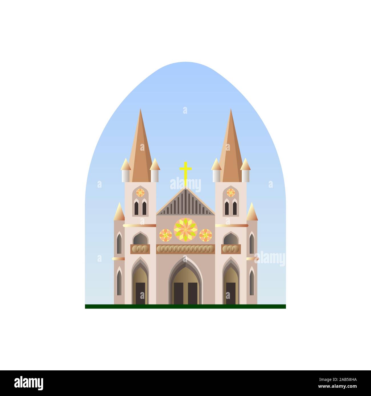 Cattedrale cristiana vettore. Tempio cristiano. La Chiesa cattolica. Costruzione Illustrazione Vettoriale