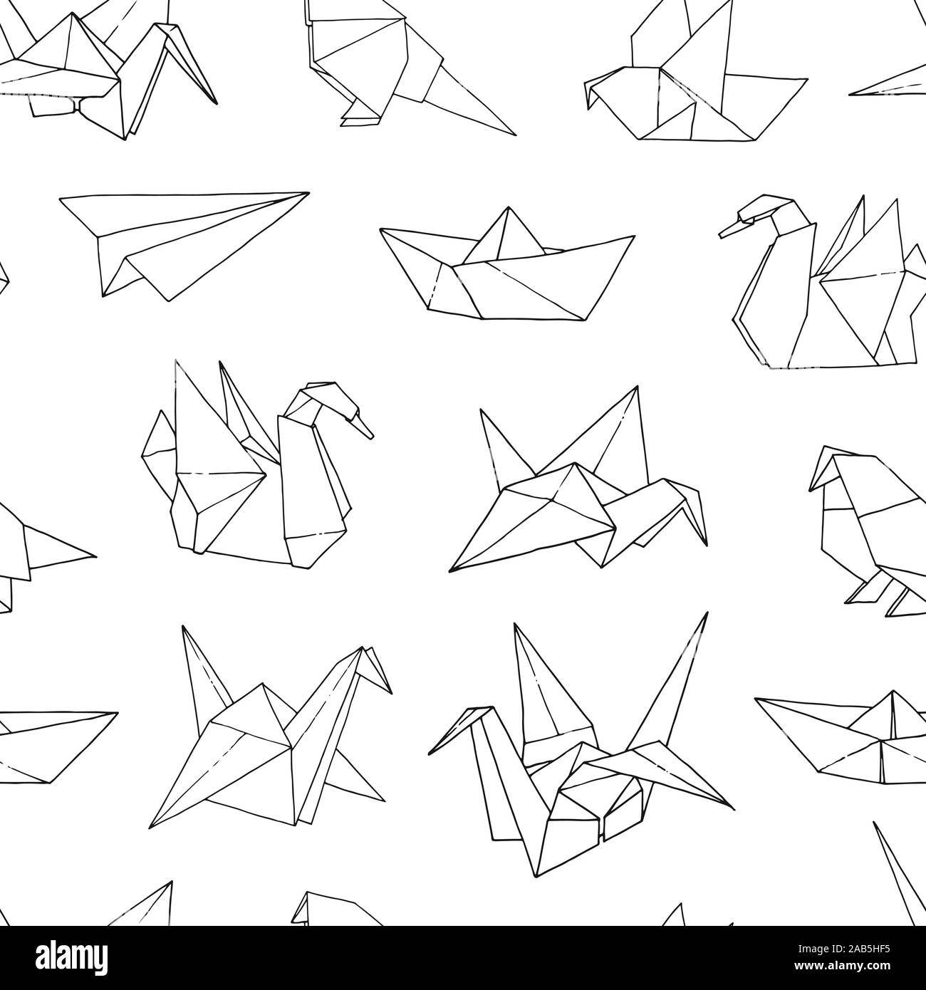 Origami forme vettoriali pattern senza giunture, disegnato a mano carta  cartella japan art animali, uccelli, barche, navi, aerei sfondo Immagine e  Vettoriale - Alamy