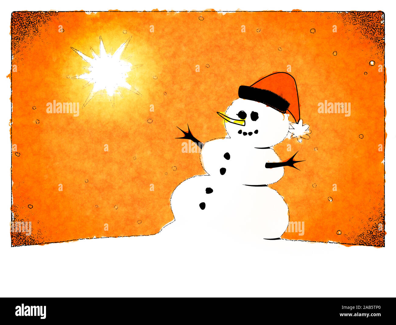 Eine Weihnachtskarte, auf der ein Schneemann zu sehen ist Foto Stock