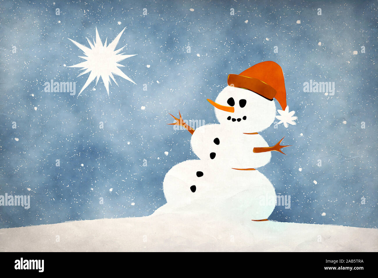 Eine Weihnachtskarte, auf der ein Schneemann zu sehen ist Foto Stock