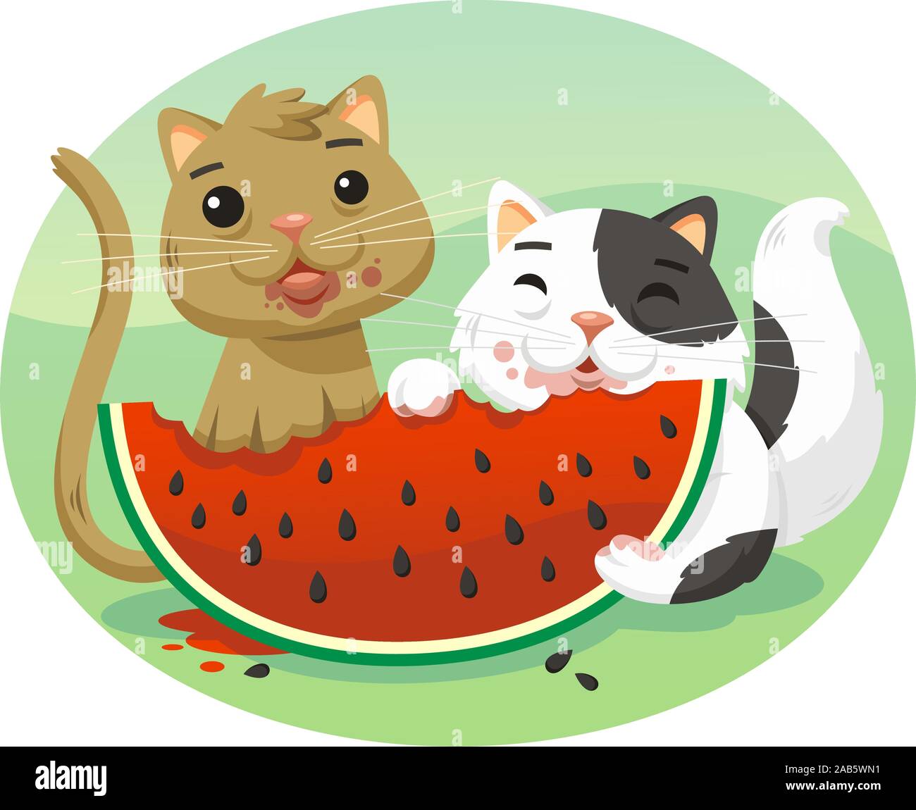 Cartoon gatti mangiare anguria illustrazione Immagine e Vettoriale - Alamy