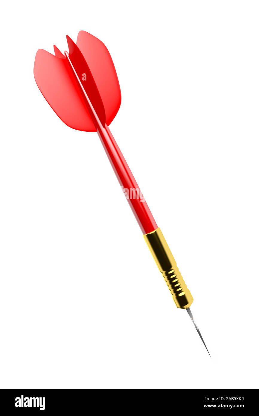 Ein schlichter roter Dartpfeil vor weissem Hintergrund Foto Stock