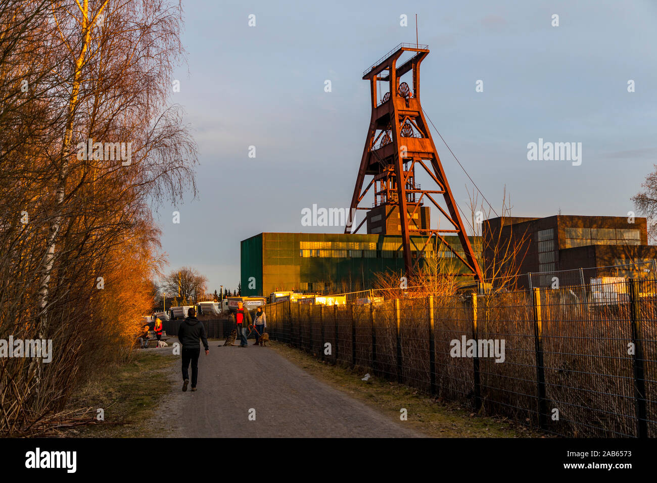 Doppio telaio fossa dell'ex Plutone colliery, in Herne, oggi un parco industriale, Foto Stock
