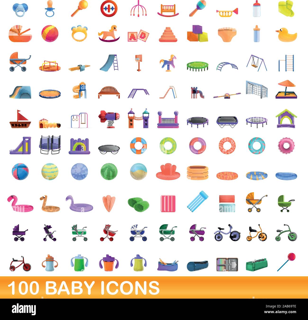 100 baby set di icone. Cartoon illustrazione di 100 icone baby set vettore isolato su sfondo bianco Illustrazione Vettoriale