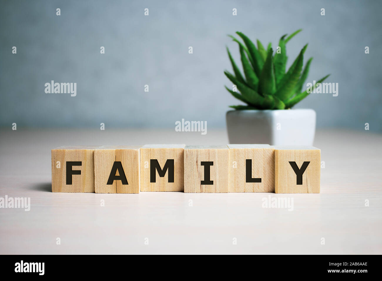 Stock photo famiglia parola su una dei blocchi di legno Foto Stock