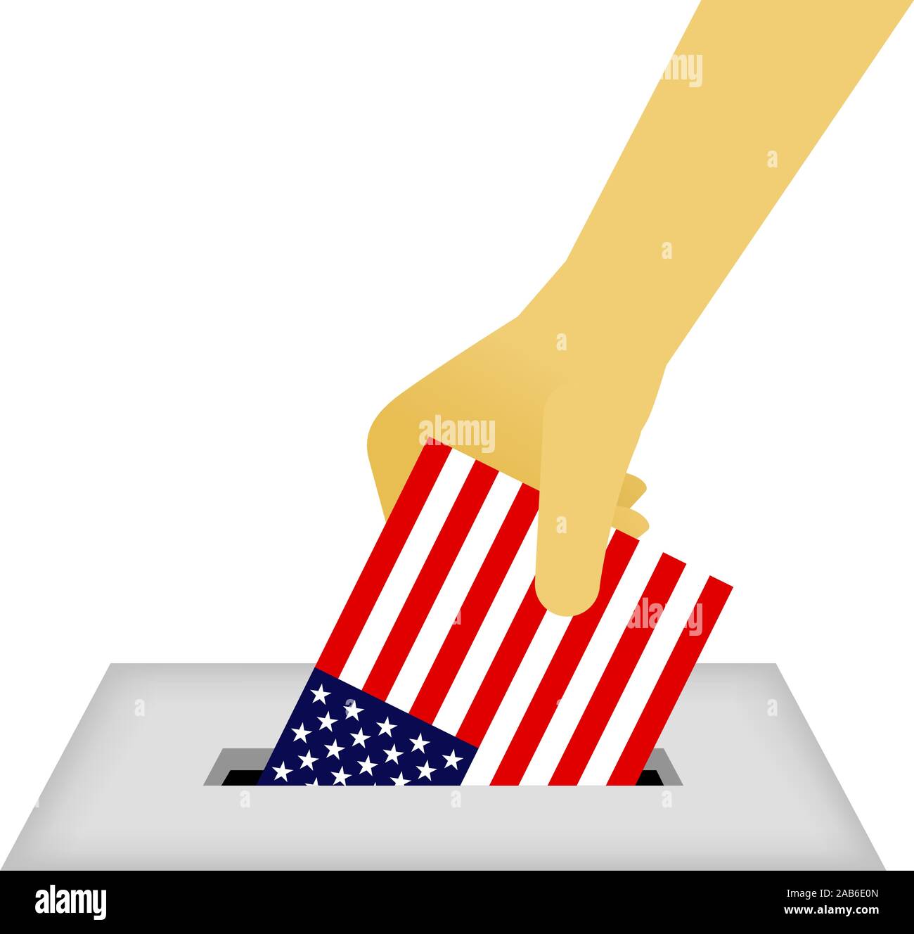 American votare urne con mano umana con bandiera americana illustrazione vettoriale. Illustrazione Vettoriale