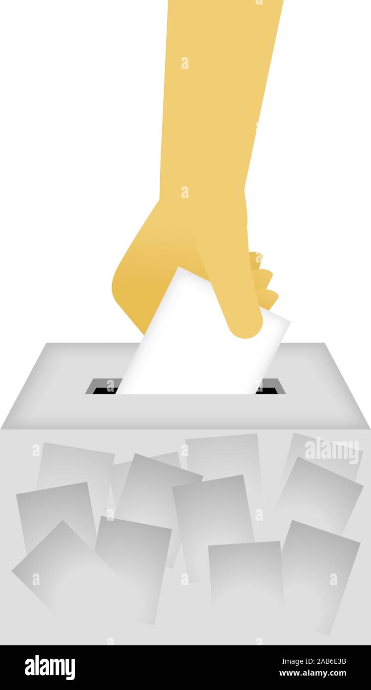 Voto urne con mano umana illustrazione vettoriale. Illustrazione Vettoriale