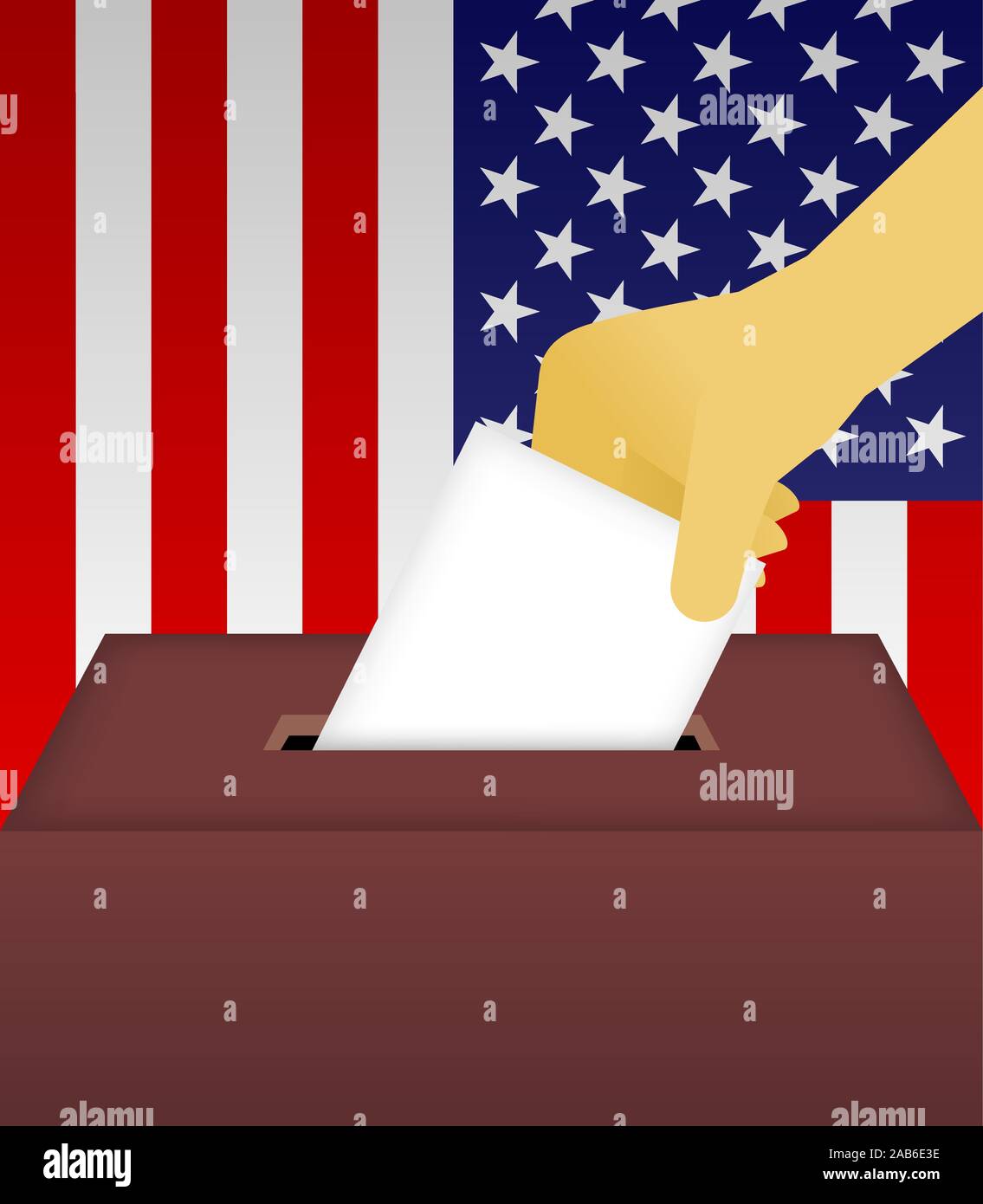 Voto urne con mano umana e bandiera americana sfondo illustrazione vettoriale. Illustrazione Vettoriale