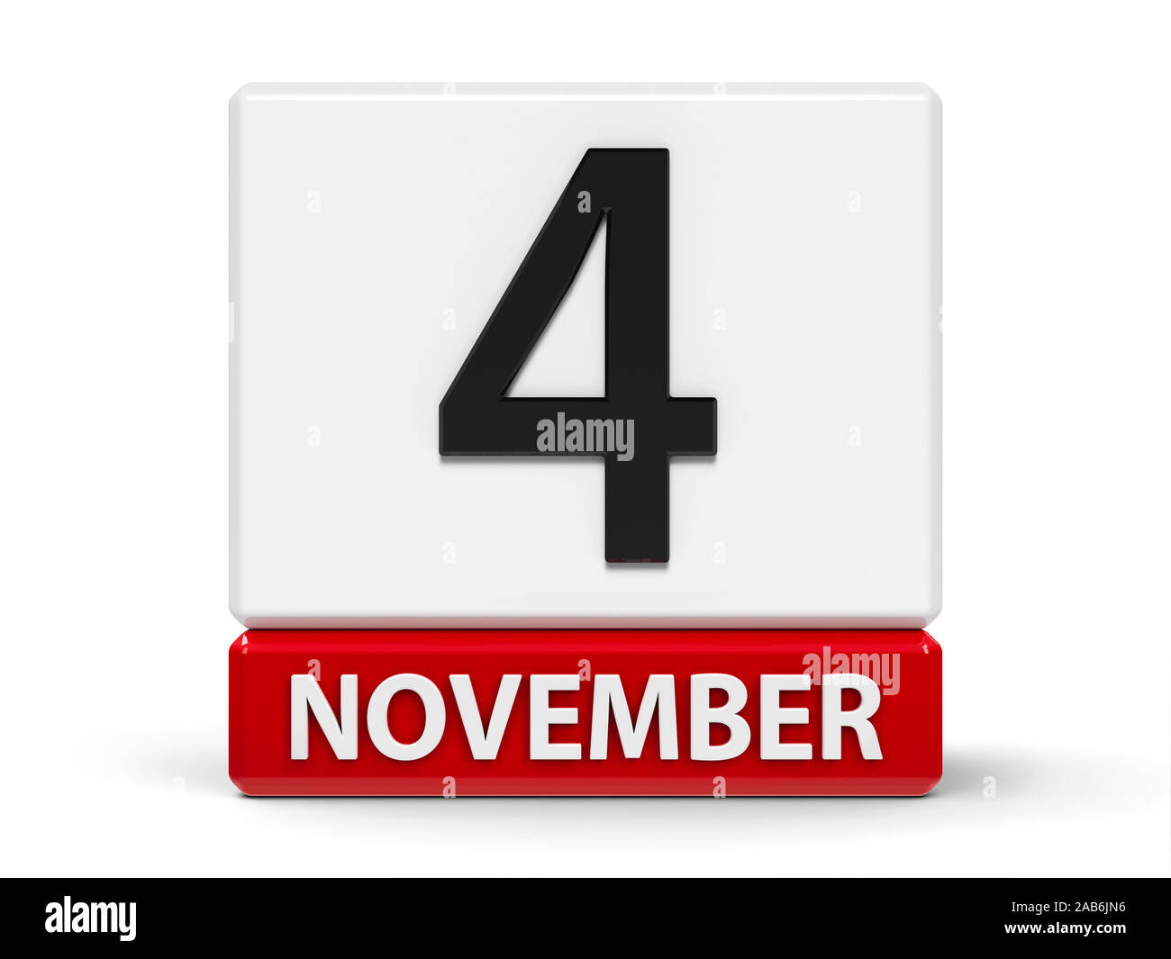 Rosso e bianco sull'icona del calendario dai cubi - il quarto di novembre - su un tavolo bianco, tridimensionale, rendering 3D illustrazione Foto Stock
