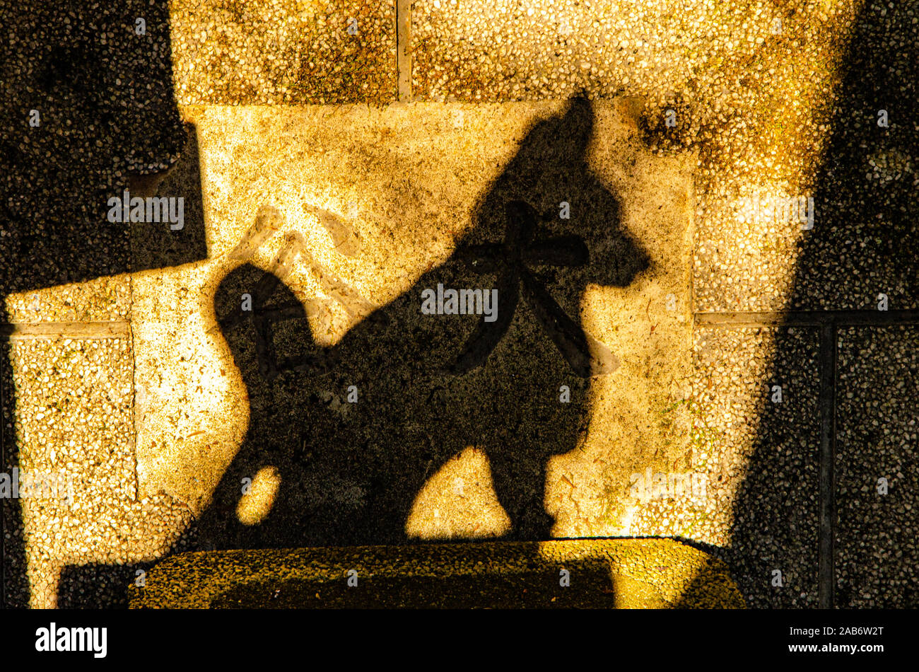 Statua di cane shadow in Fushimi Inari Taisha, Kyoto, Giappone Foto Stock