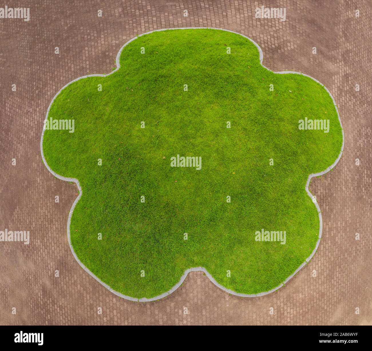 Erba verde aiuola di fiori in forma di un enorme fiore Foto Stock