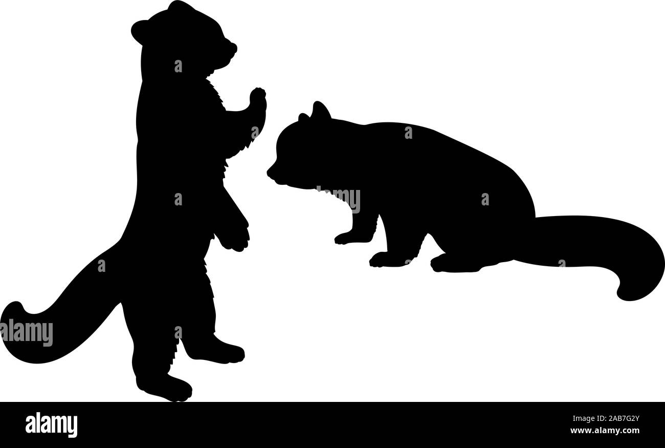 Silhouette di due panda rosso. Animale felino piccolo orso panda famiglia. Vector illustrator Illustrazione Vettoriale