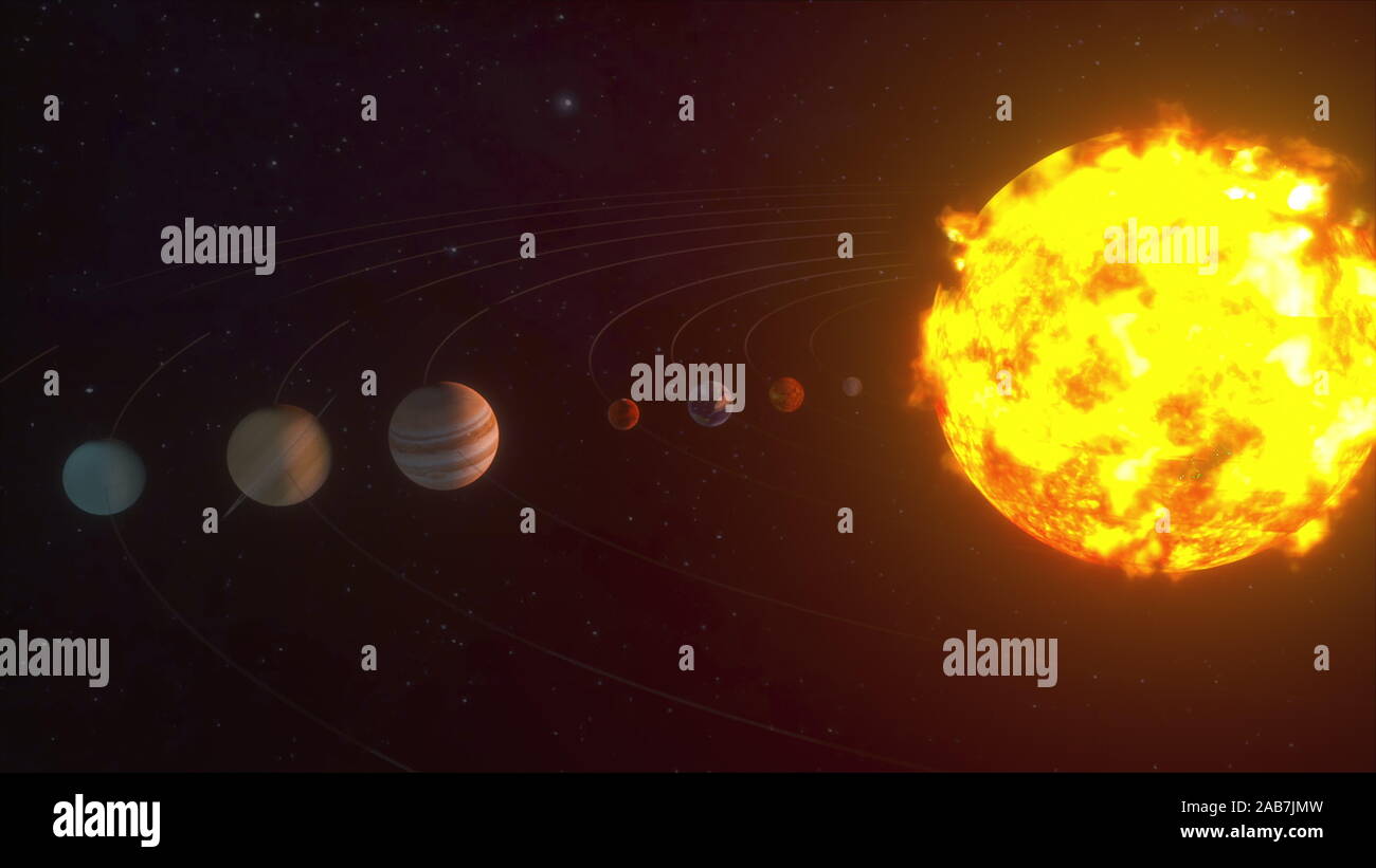 3D rendering di fondo cosmico. Il modello del moto orbitale dei pianeti del sistema  solare, generate dal computer Foto stock - Alamy