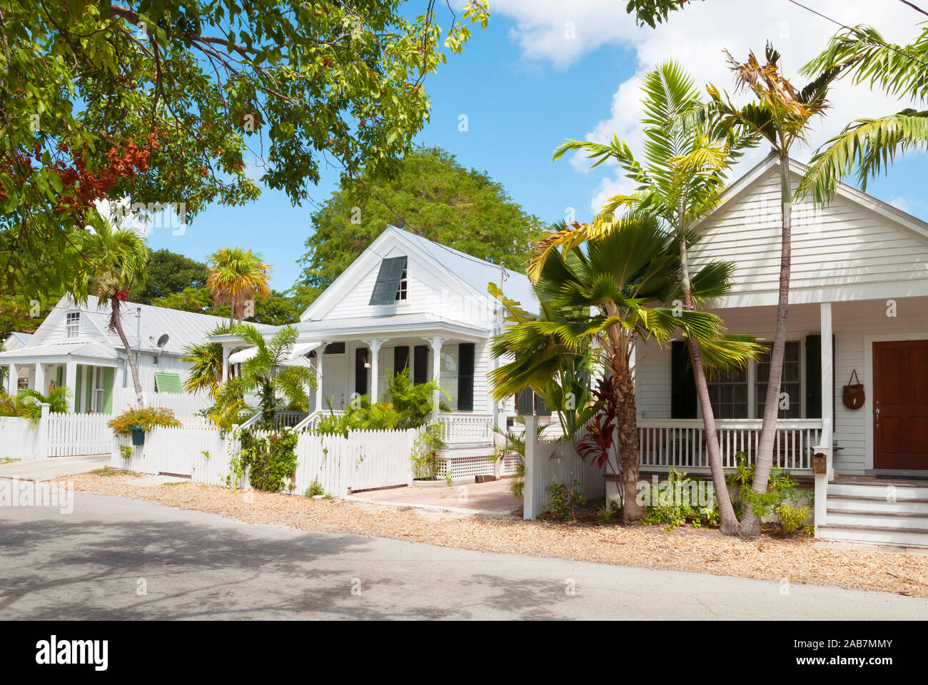 Key West streetview con la tipica architettura in legno Foto Stock