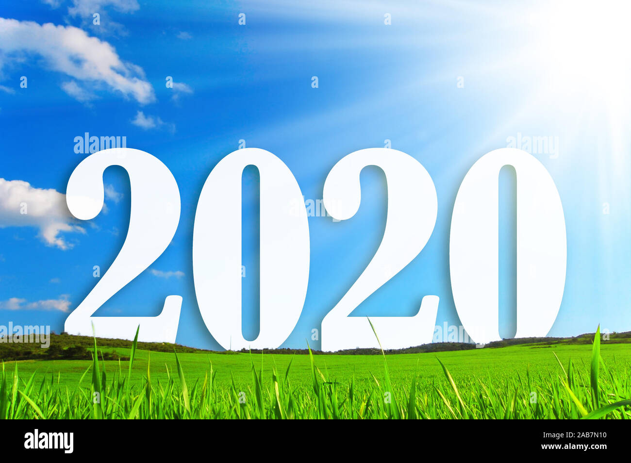 Prati con erba e scritto nel 2020 Blu cielo Foto Stock