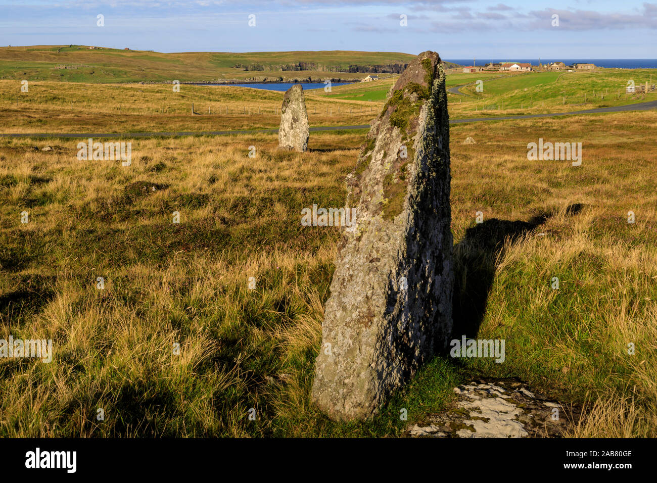 Le pietre del gigante, pietre permanente, Hamnavoe, Eshaness, Northmavine, Continentale, Isole Shetland Scozia, Regno Unito, Europa Foto Stock
