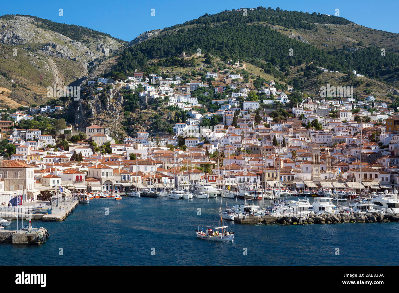 Porto, Hydra, Isole Saroniche, isole greche, Grecia, Europa Foto Stock