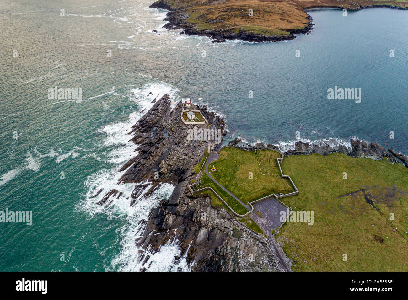 Valentia Island Lighthouse, al punto di Cromwell, nella contea di Kerry, Irlanda Foto Stock